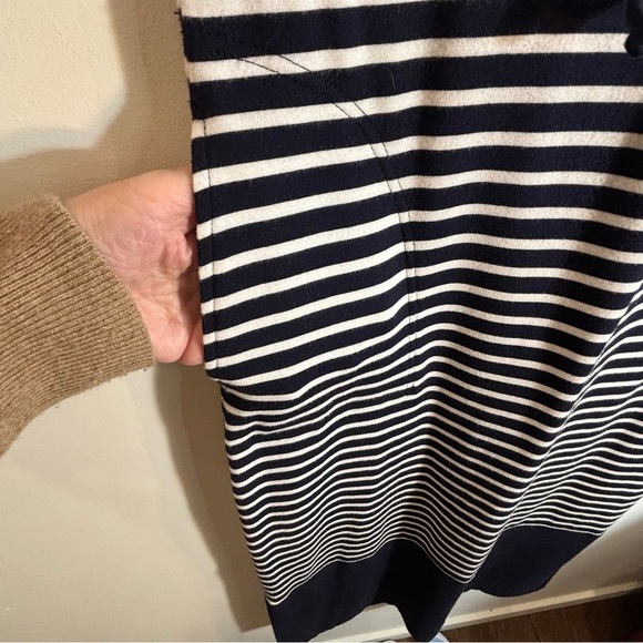 TALBOTS Sz M Navy and White Striped Cap Sleeve Drawstring Maxi Dress Side Slit - Picture 6 of 11
